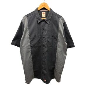 Dickies Work Shirt Men's 2XL Black Gray Short Sleeve Button Front Two Pocket